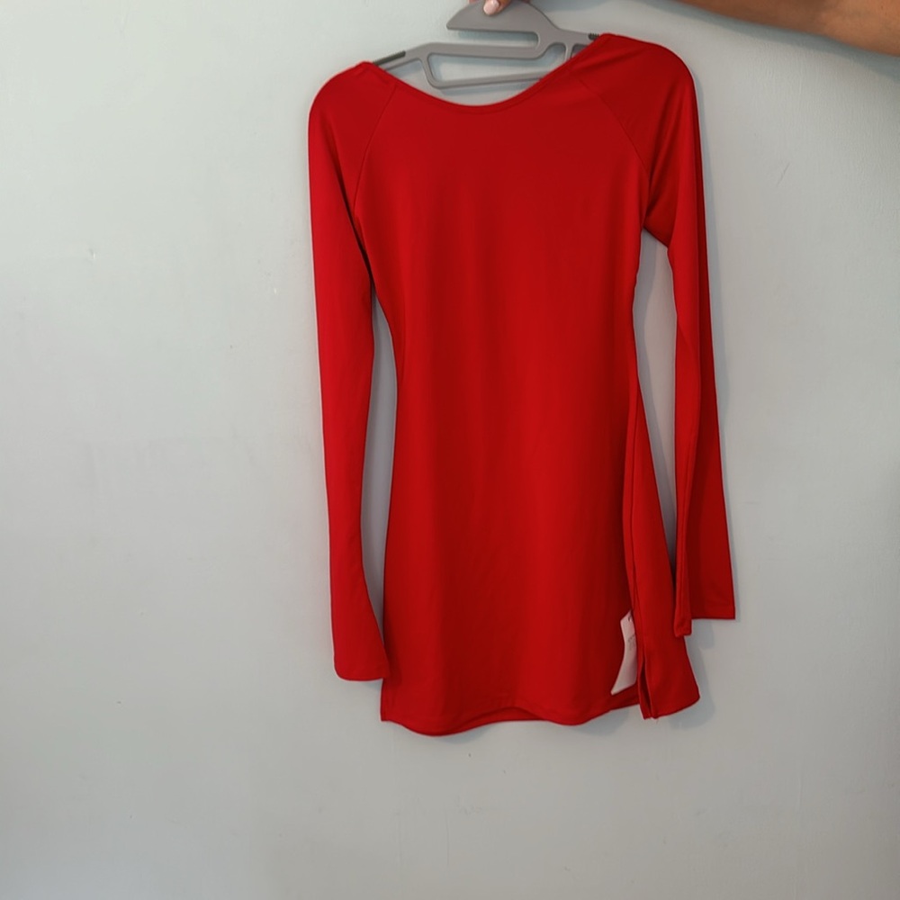 American Threads red long sleeve mini dress